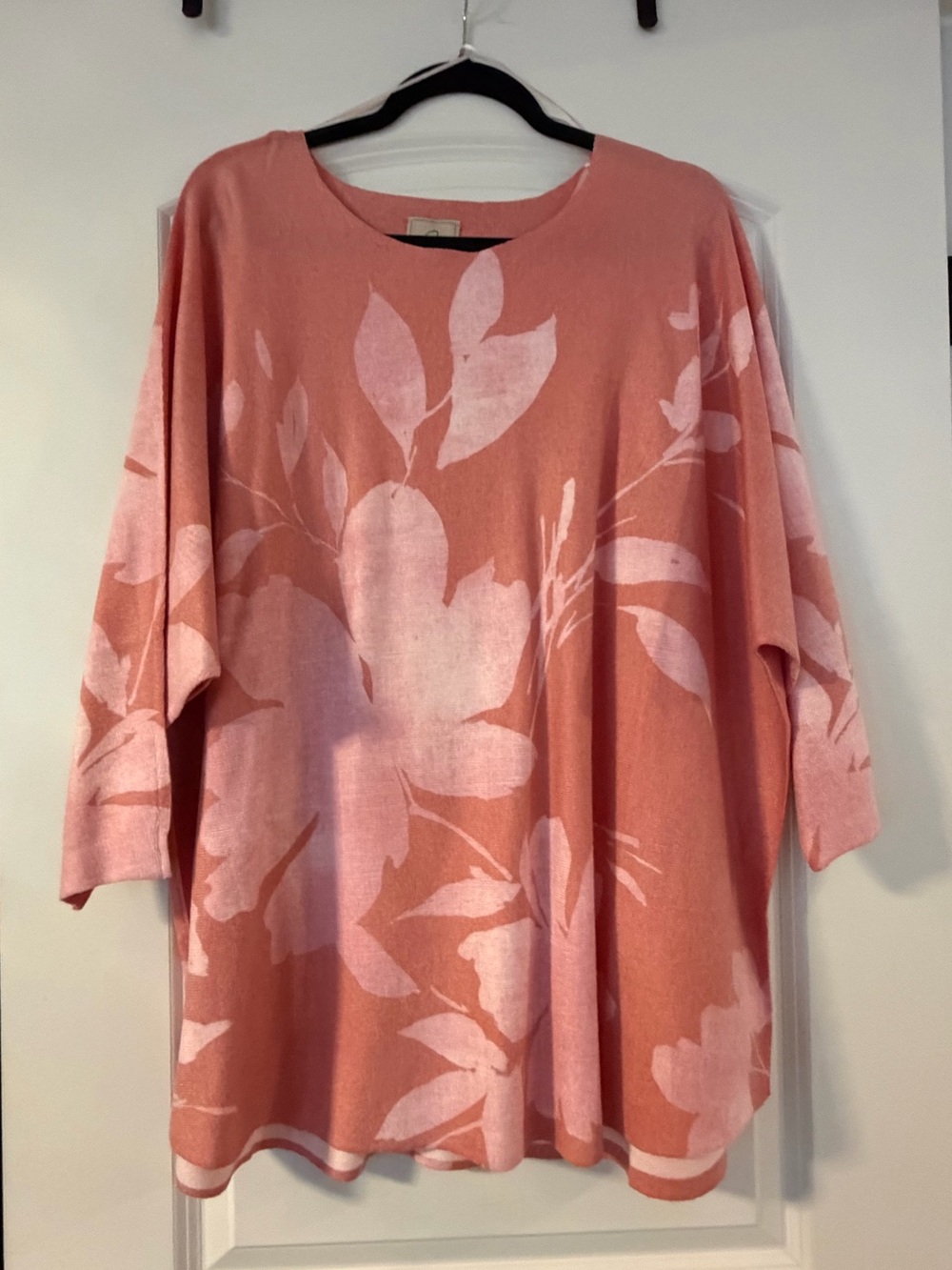 Sioni Floral Print Pullover Sweater 2X Coral Pink Dolman Sleeve NWOT